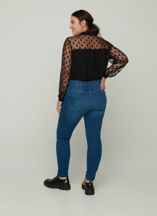High waisted, super slim fit Amy jeans, Blue denim, Model image number 1
