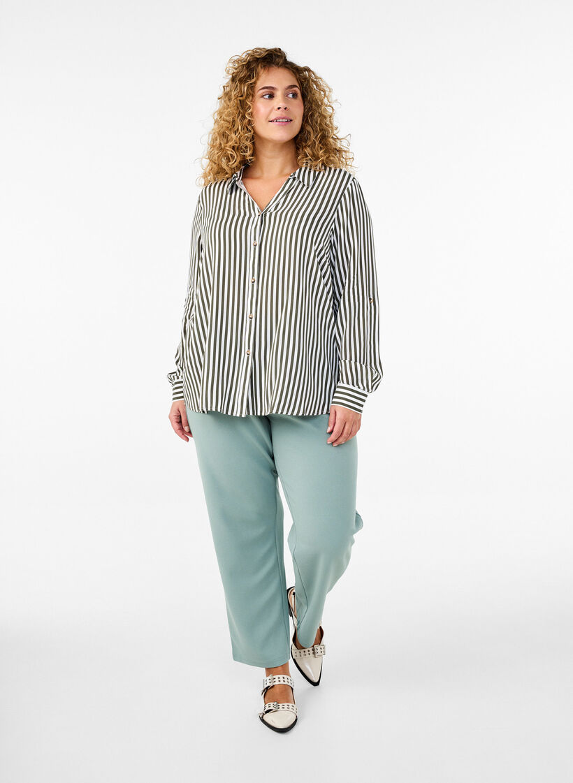 FLASH - Striped shirt with rolled-up sleeves, Green, Model image number 1