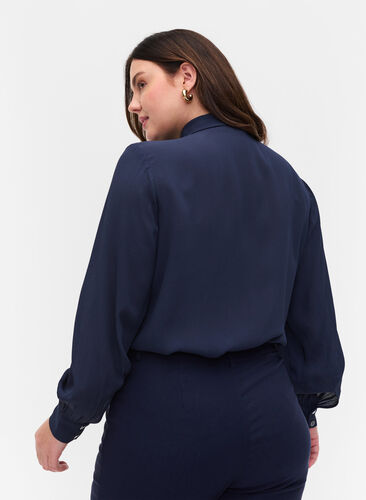 Viscose shirt with buttons and frill details, Navy Blazer, Model image number 1