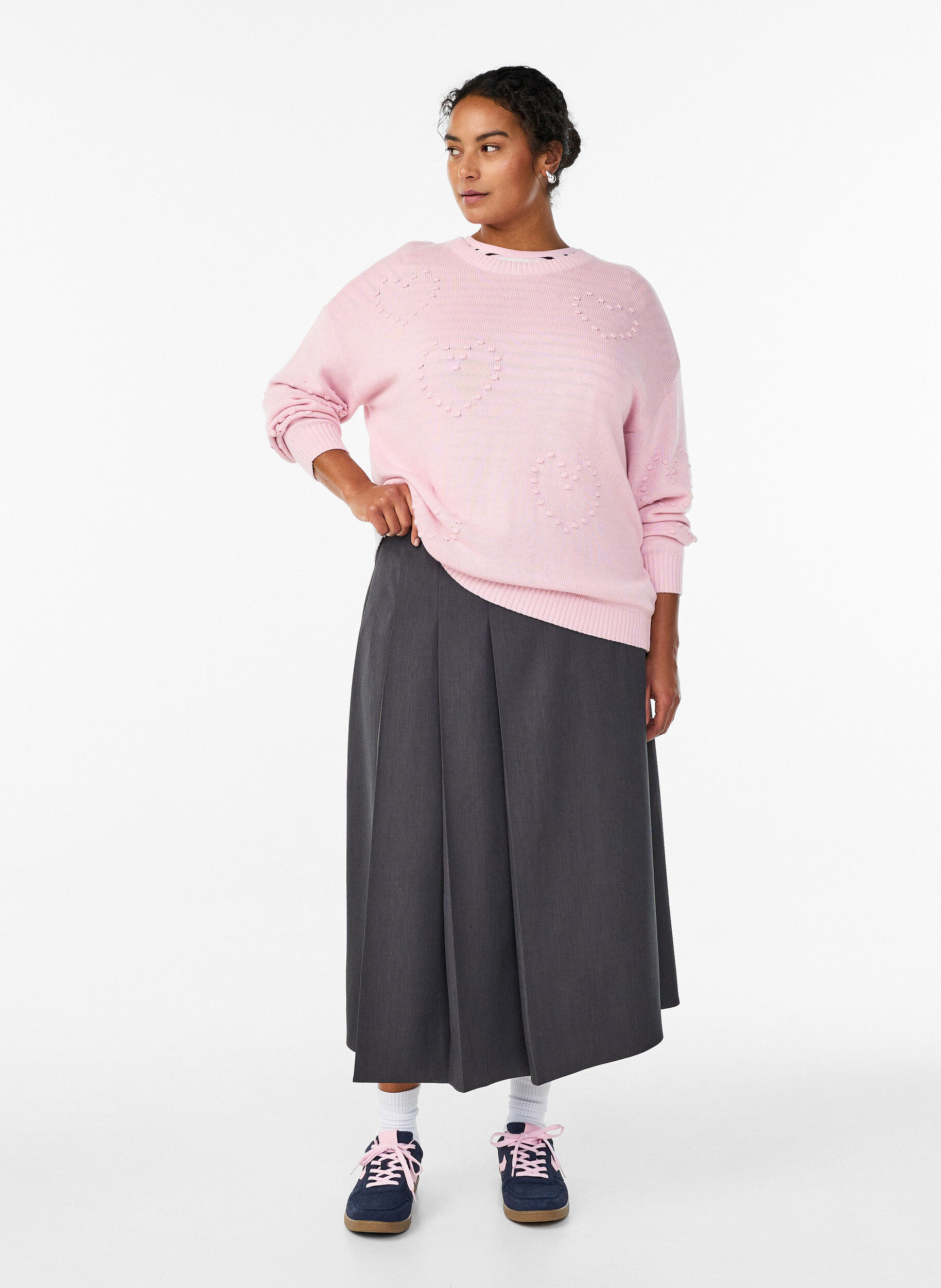 Midi skirt with wide pleats, Dark Grey, Model