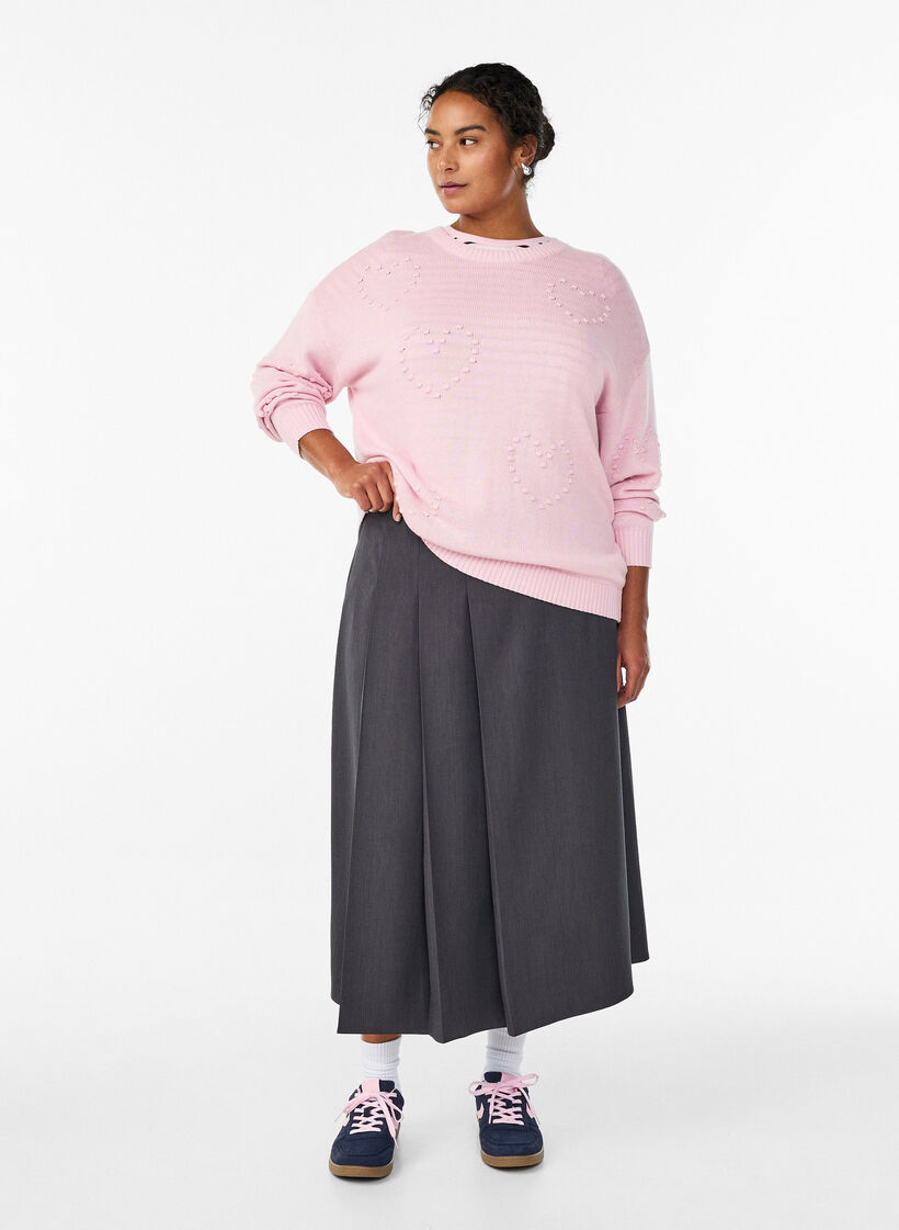 Midi skirt with wide pleats, Dark Grey, Model image number 0