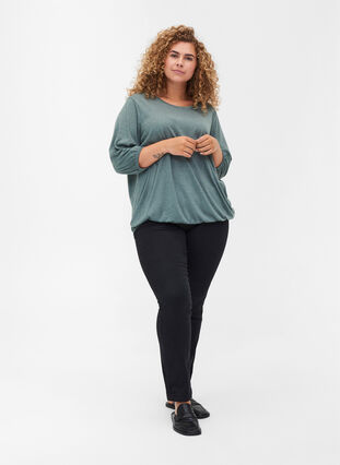 Plain blouse with 3/4 sleeves, Balsam Green Mel, Model image number 2
