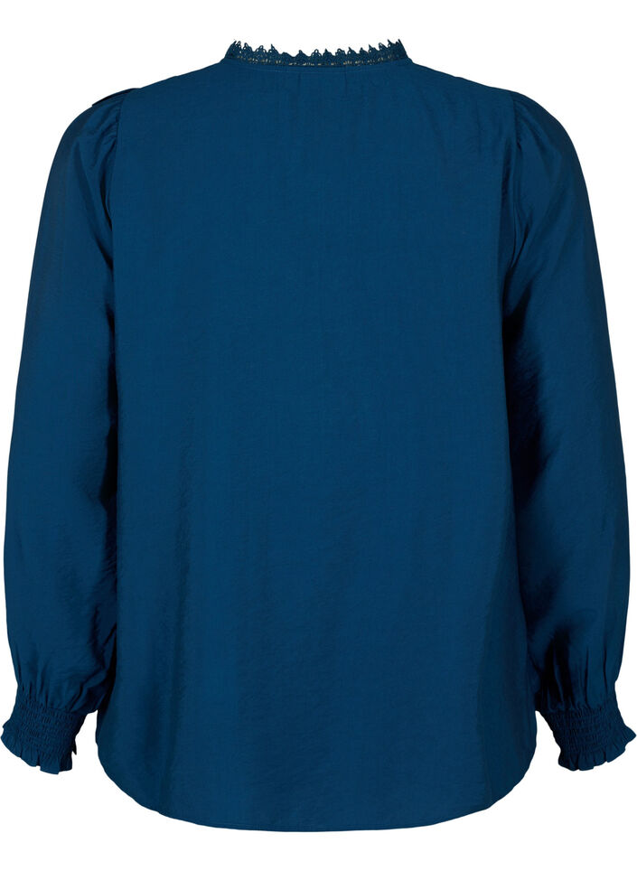 Viscose blouse with ruffles and embroidery detail, Titan, Packshot image number 1