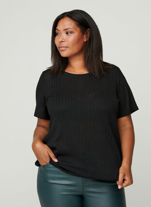 T-shirt with elasticated hem, Black, Model image number 0