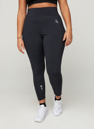 Cropped sports tights with reflective print, Black, Model image number 2