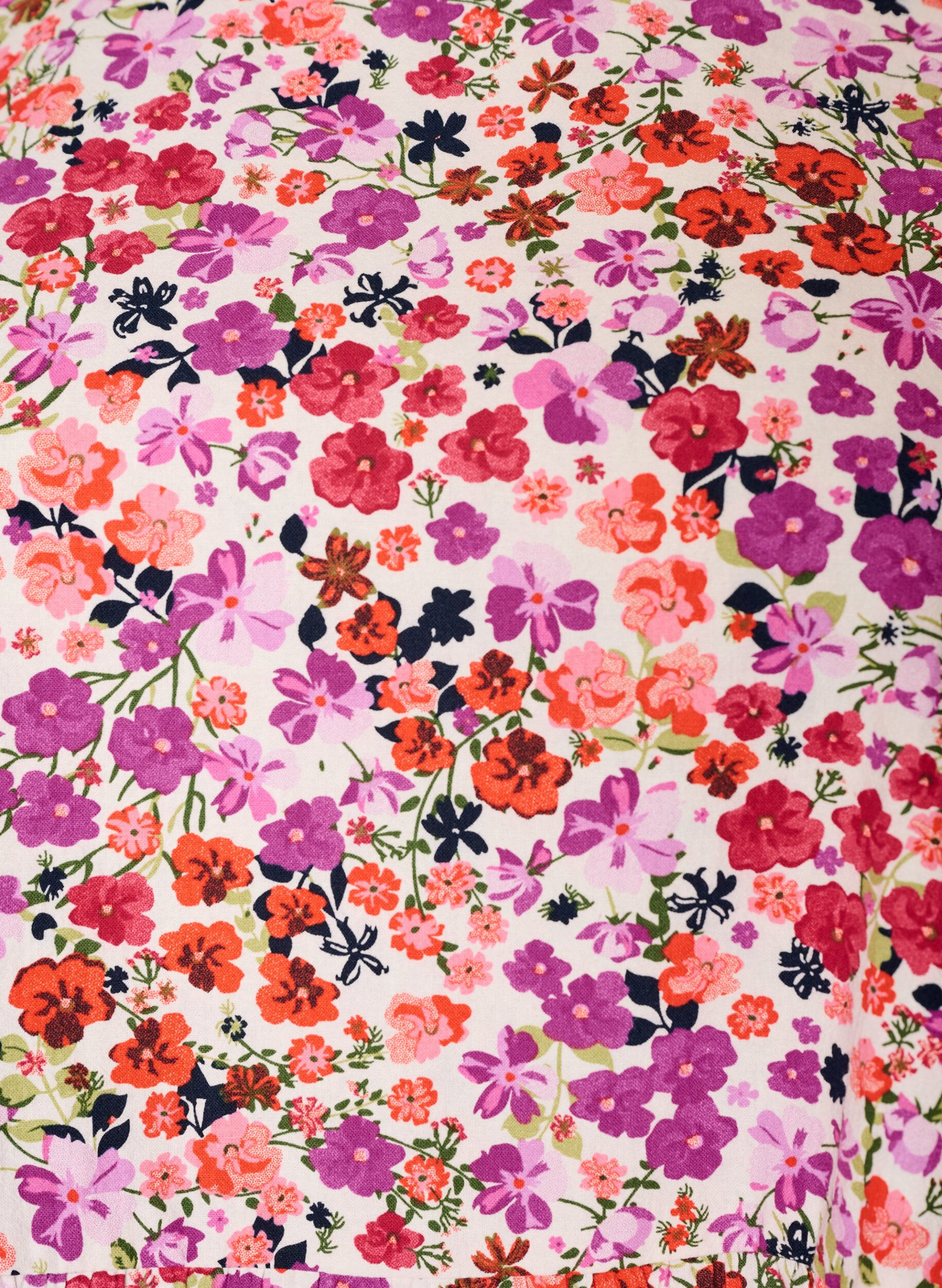 Zizzifashion Floral cotton dress with ruffles and V-neck, Pink, Packshot image number 2