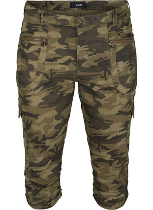 Close-fitting capri jeans with camouflage print, Ivy Green/Camou, Packshot image number 0