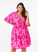 Knee-length dress with floral print and wrap look, Pink Rose AOP, Model image number 0