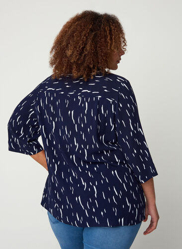 Printed viscose shirt with 3/4 length sleeves, Night Sky Rain, Model image number 1