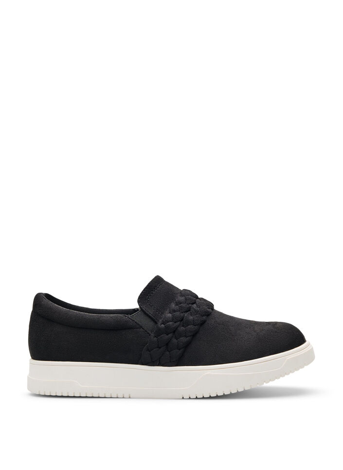 Shoes in faux suede with braided straps, Black, Packshot image number 0