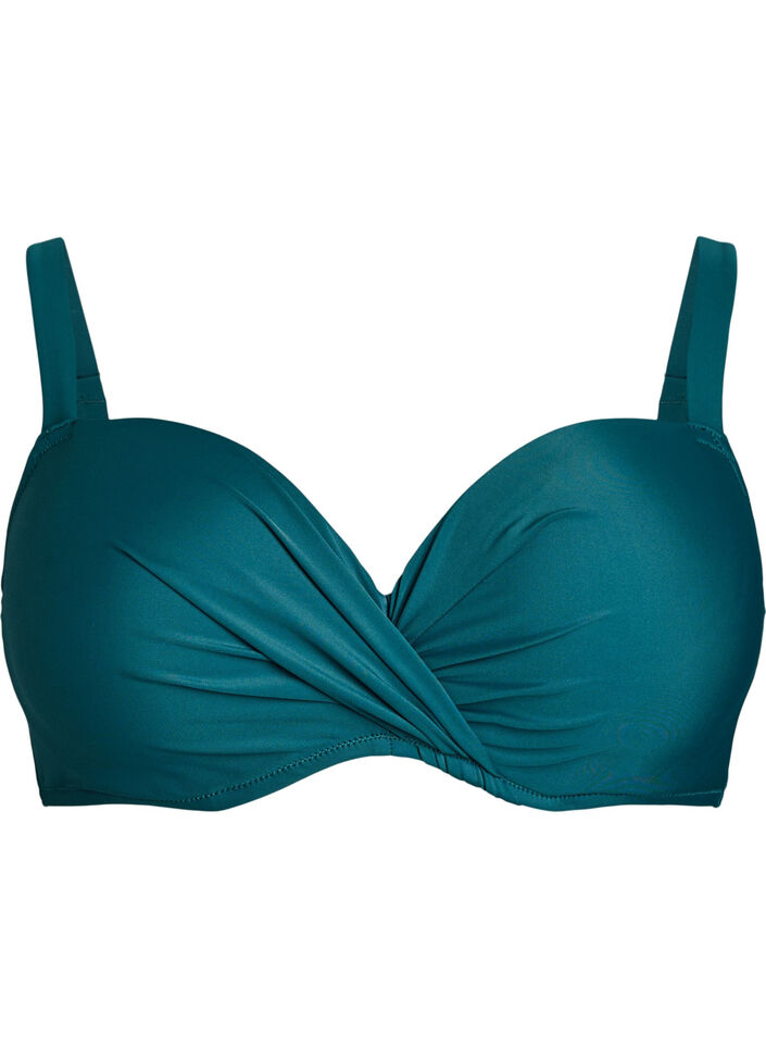 Bikini top with underwire and draping, Green, Packshot image number 0