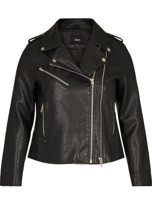 Faux leather jacket with zip details, Black, Packshot image number 0