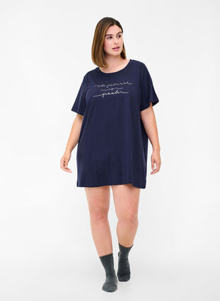 Oversize sleep T-shirt in organic cotton, Night Sky, Model image number 2