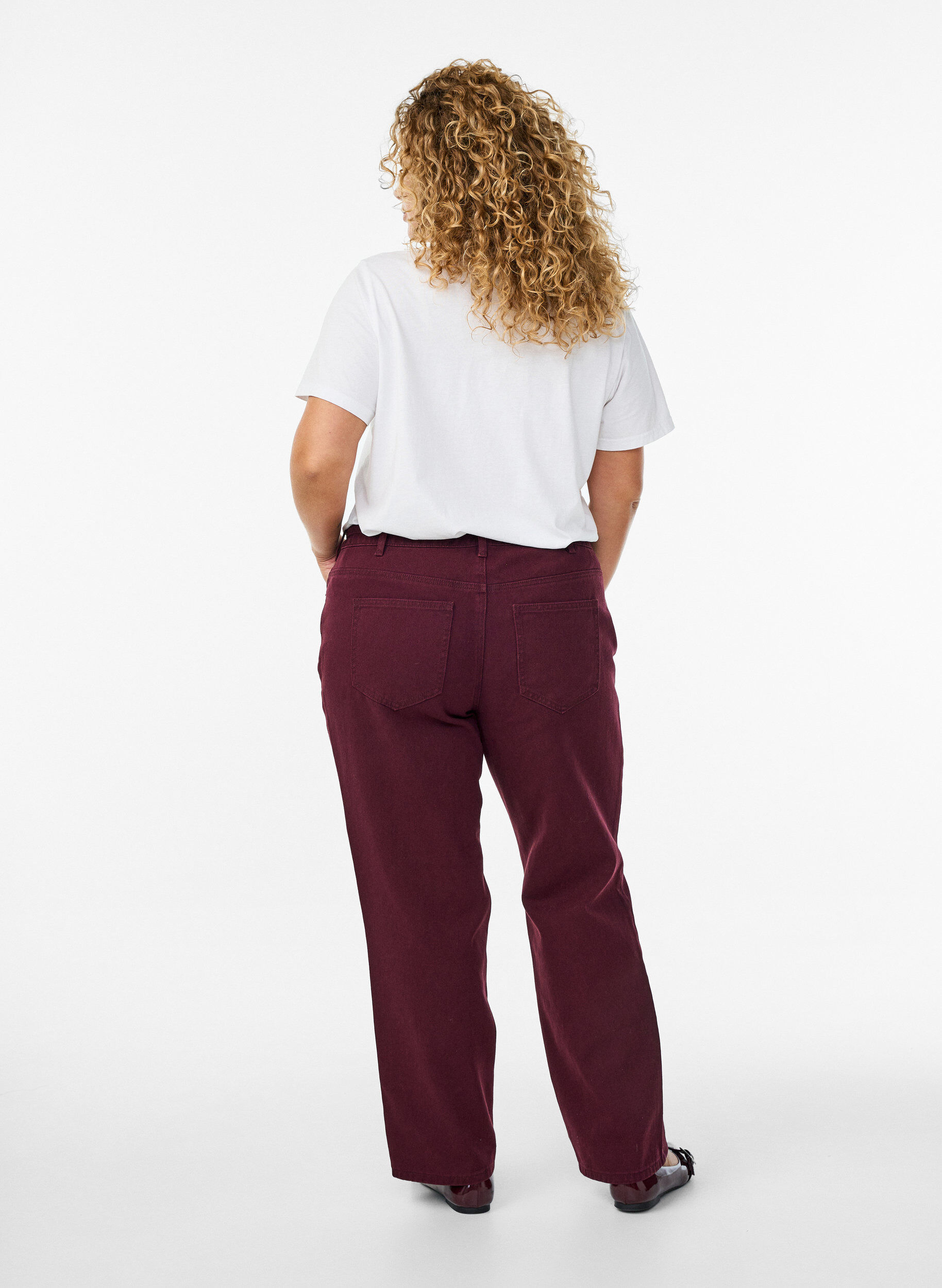 Zizzifashion Coloured high-waisted jeans with a tie-belt, Red, Model image number 1