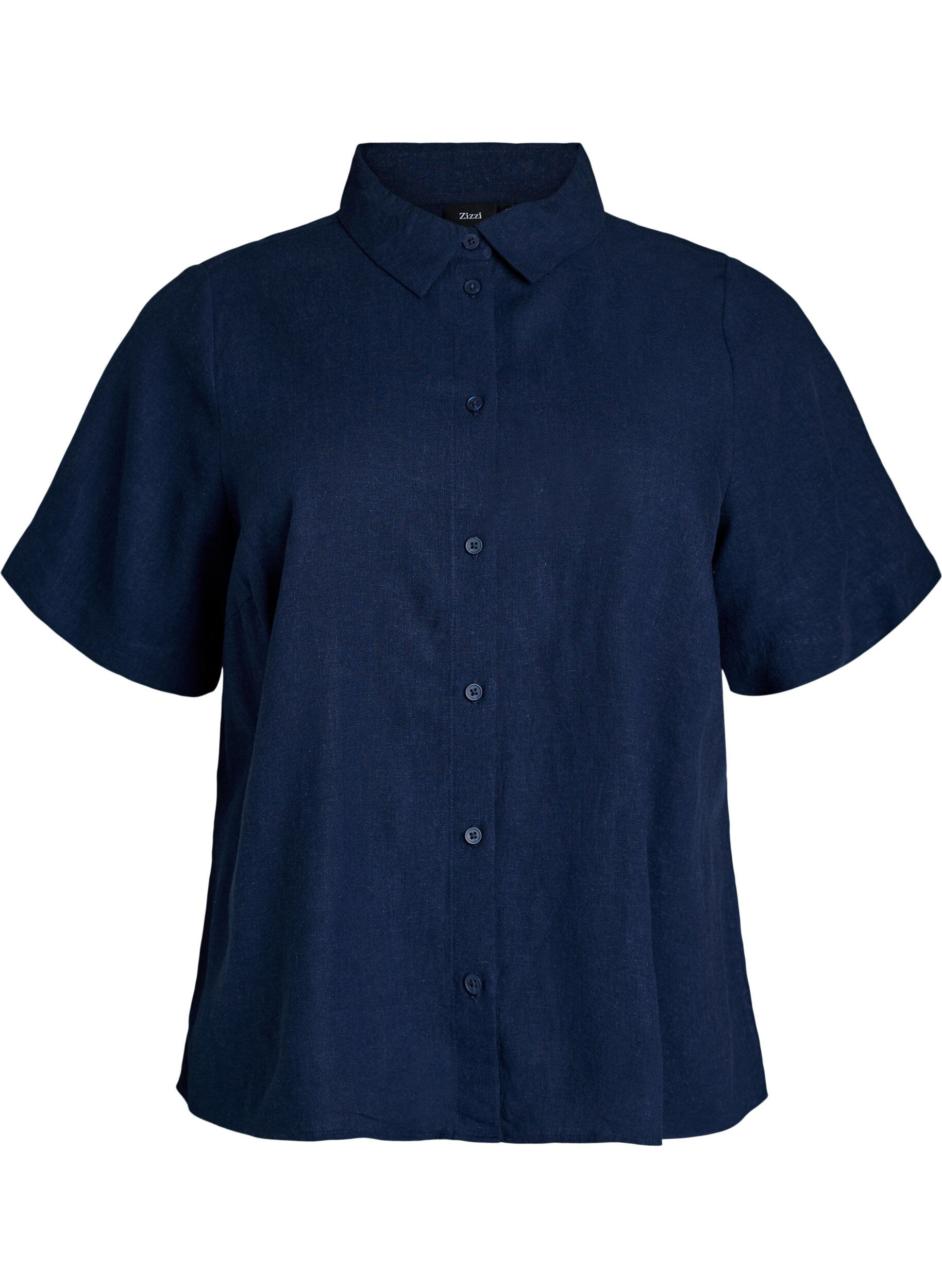 Zizzifashion Short-sleeved shirt in linen and viscose, Blue, Packshot image number 0