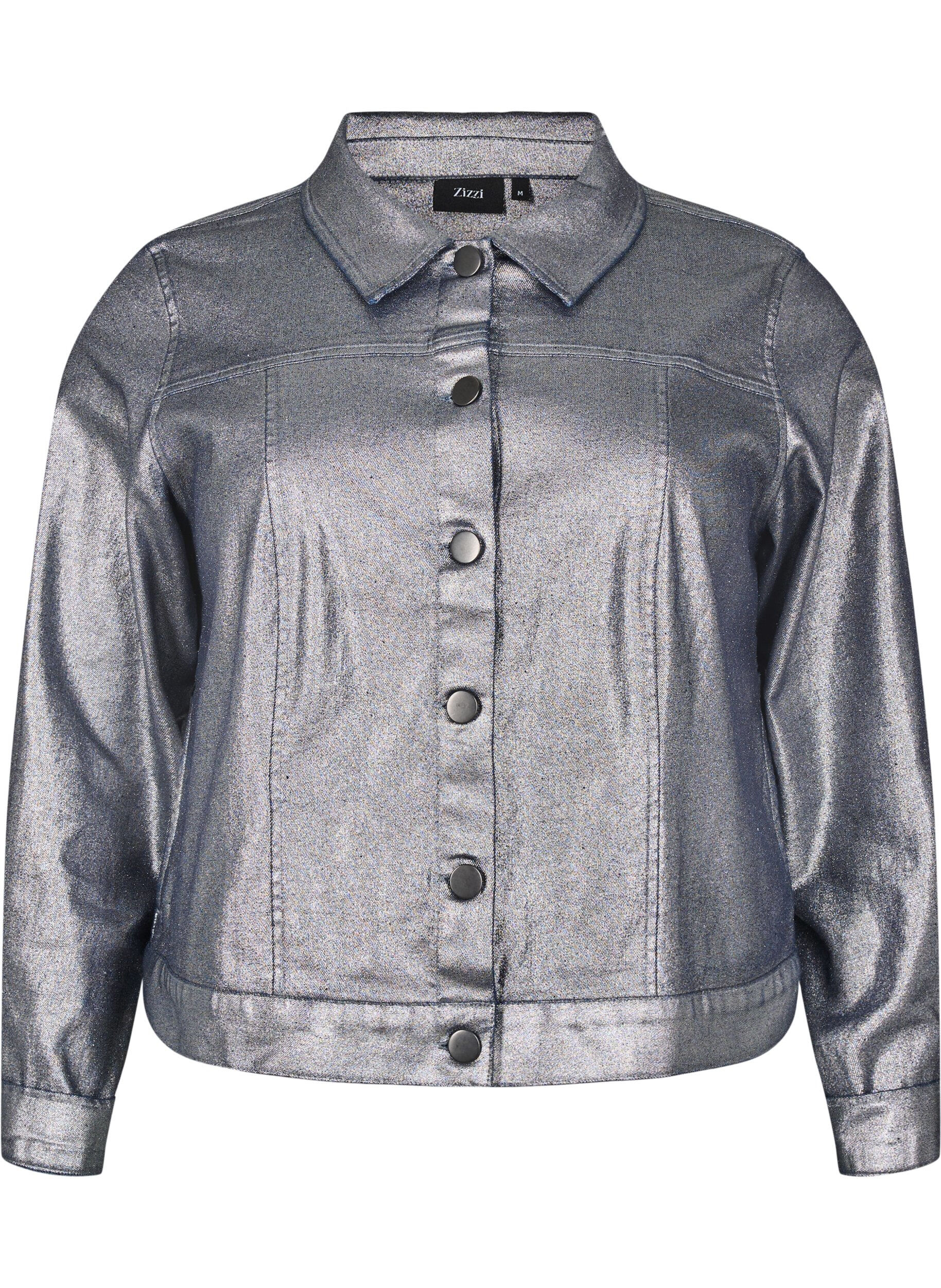 Zizzifashion Short silver-coated denim jacket, Gun Silver, Packshot image number 0