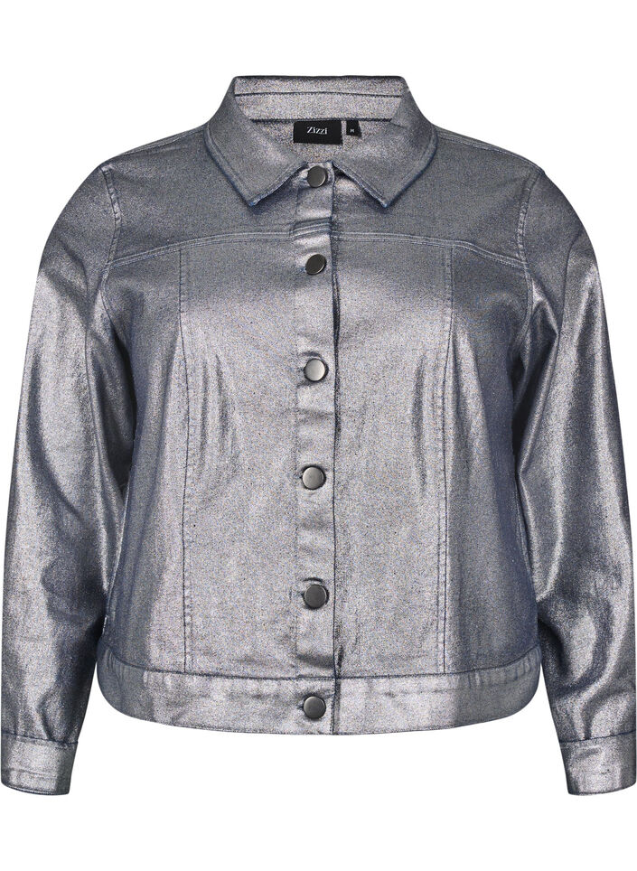 Short silver-coated denim jacket, Gun Silver, Packshot image number 0