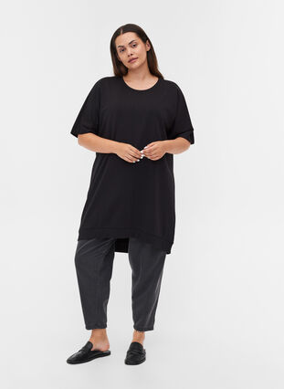 Plain cotton tunic with 2/4 sleeves, Black, Model image number 2