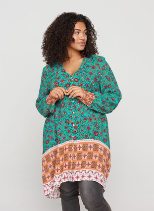 Viscose shirt with print and v-neck, Indian Paisley AOP, Model image number 0