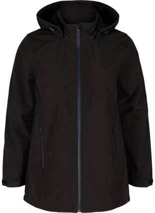 Softshell jacket with removable hood, Black, Packshot image number 0