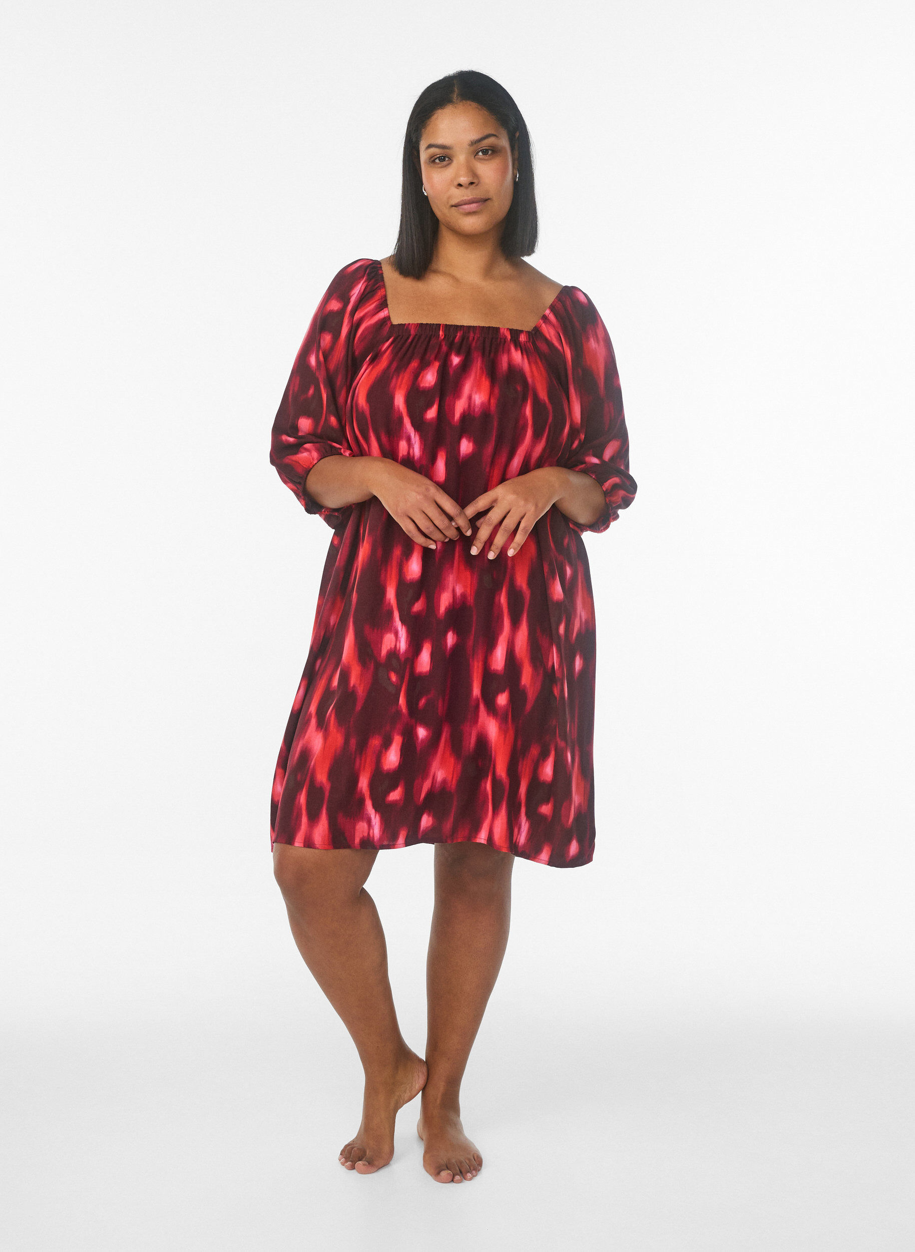 Zizzifashion Beach dress in viscose with print, Pink, Model image number 1