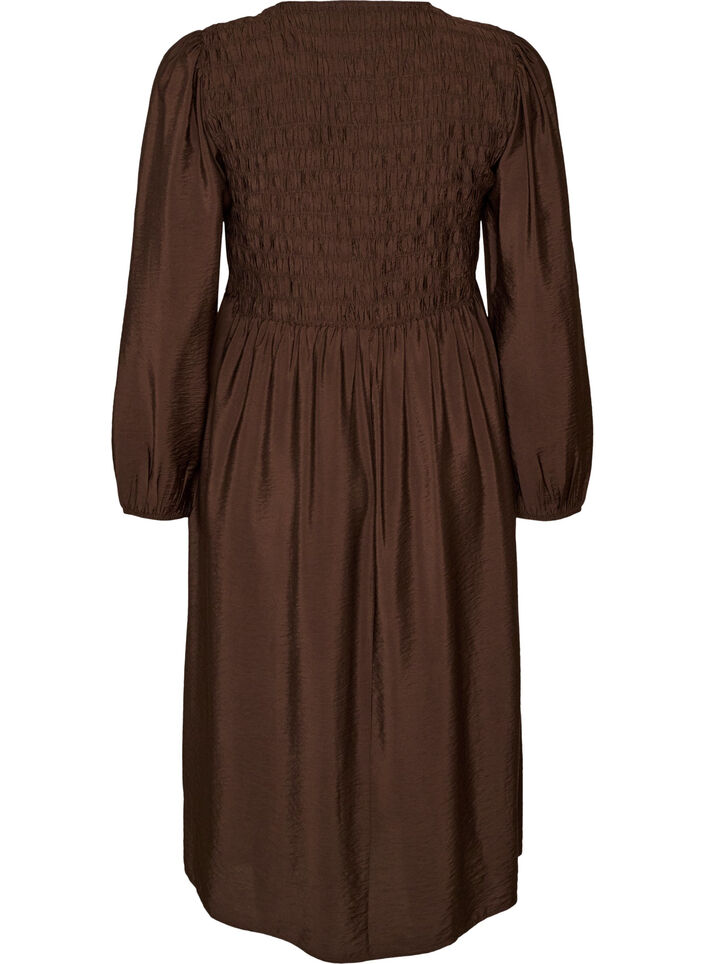 Midi dress in viscose with smocking, Brown, Packshot image number 1