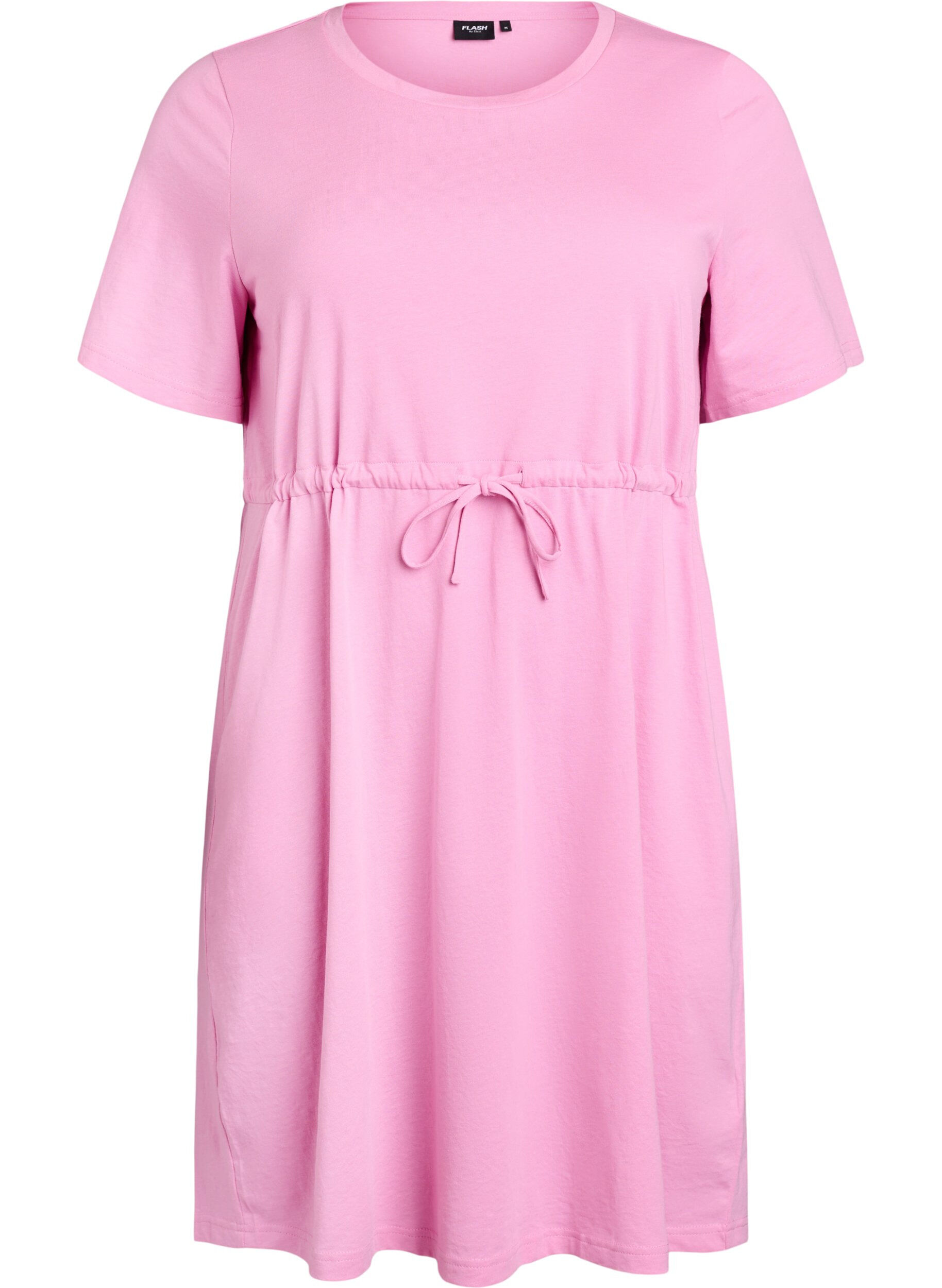 Zizzifashion FLASH - Short T-shirt dress with tie belt, Pink, Packshot image number 0