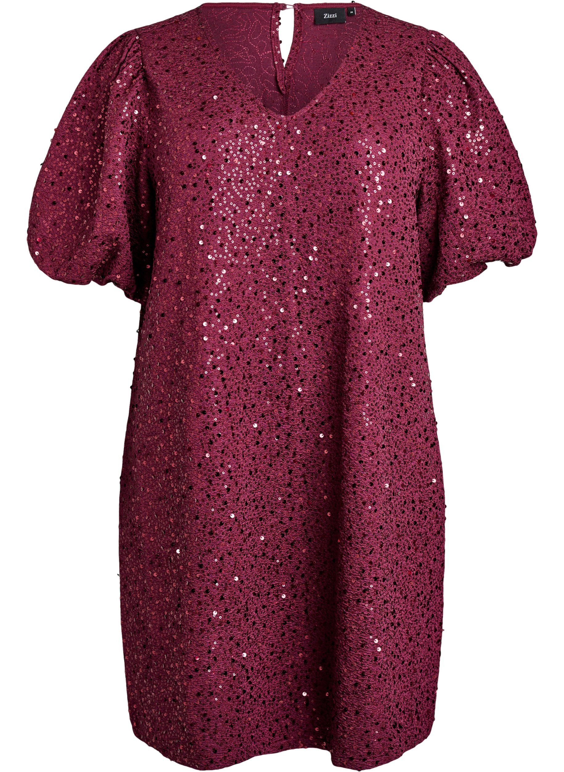 Short sequin dress with puff sleeves