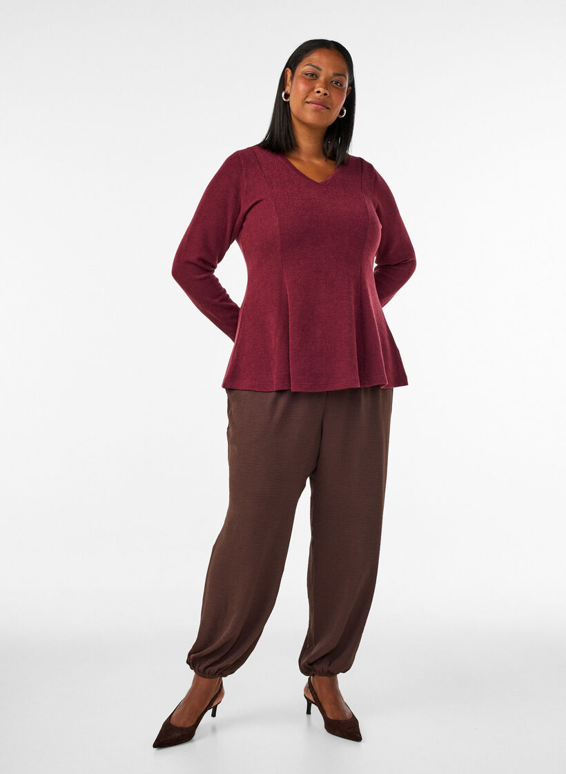 Jersey blouse with a ribbed texture and an A-line fit, Red, Model image number 1