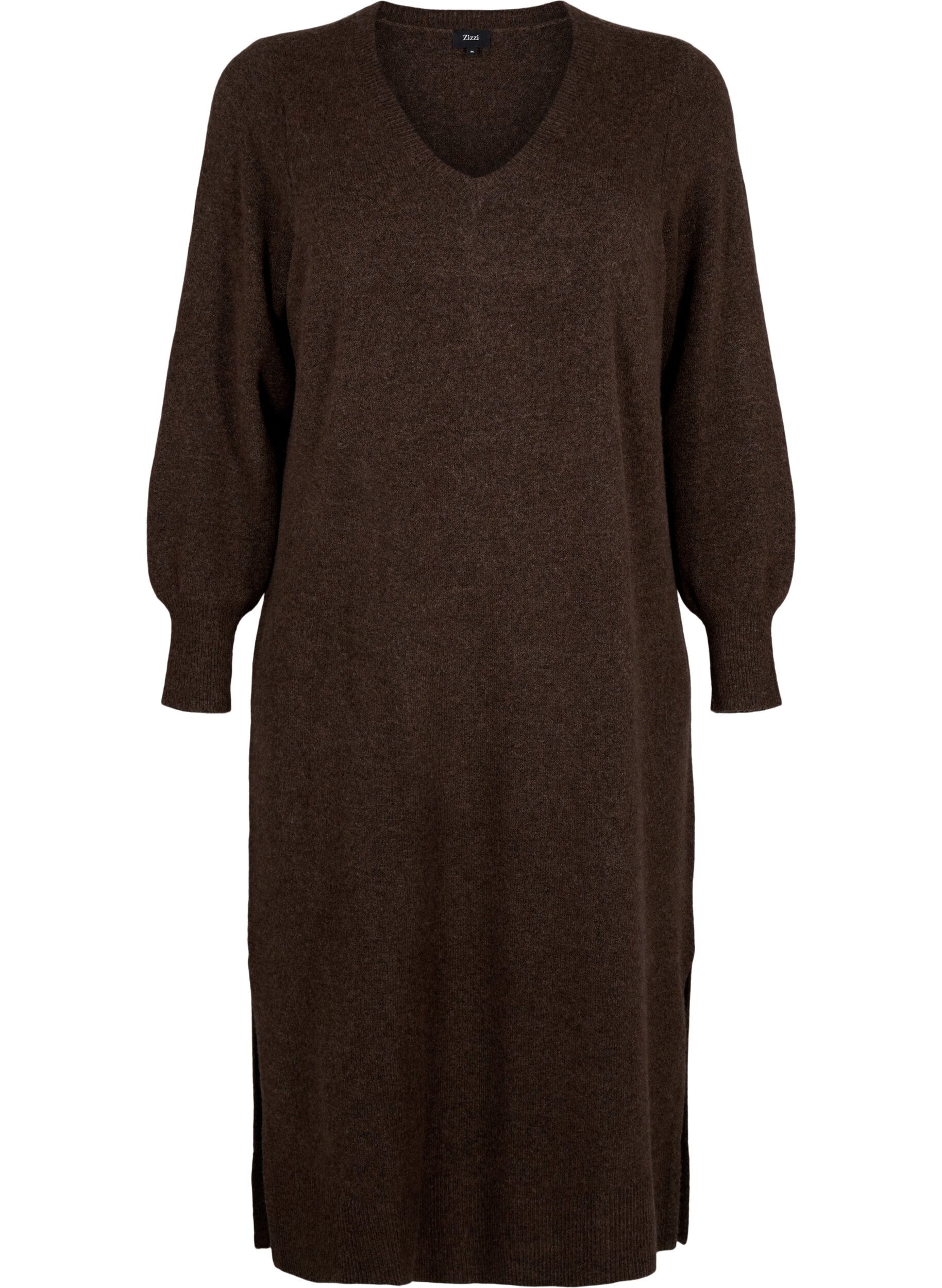 Long-sleeved knitted dress with V-neck