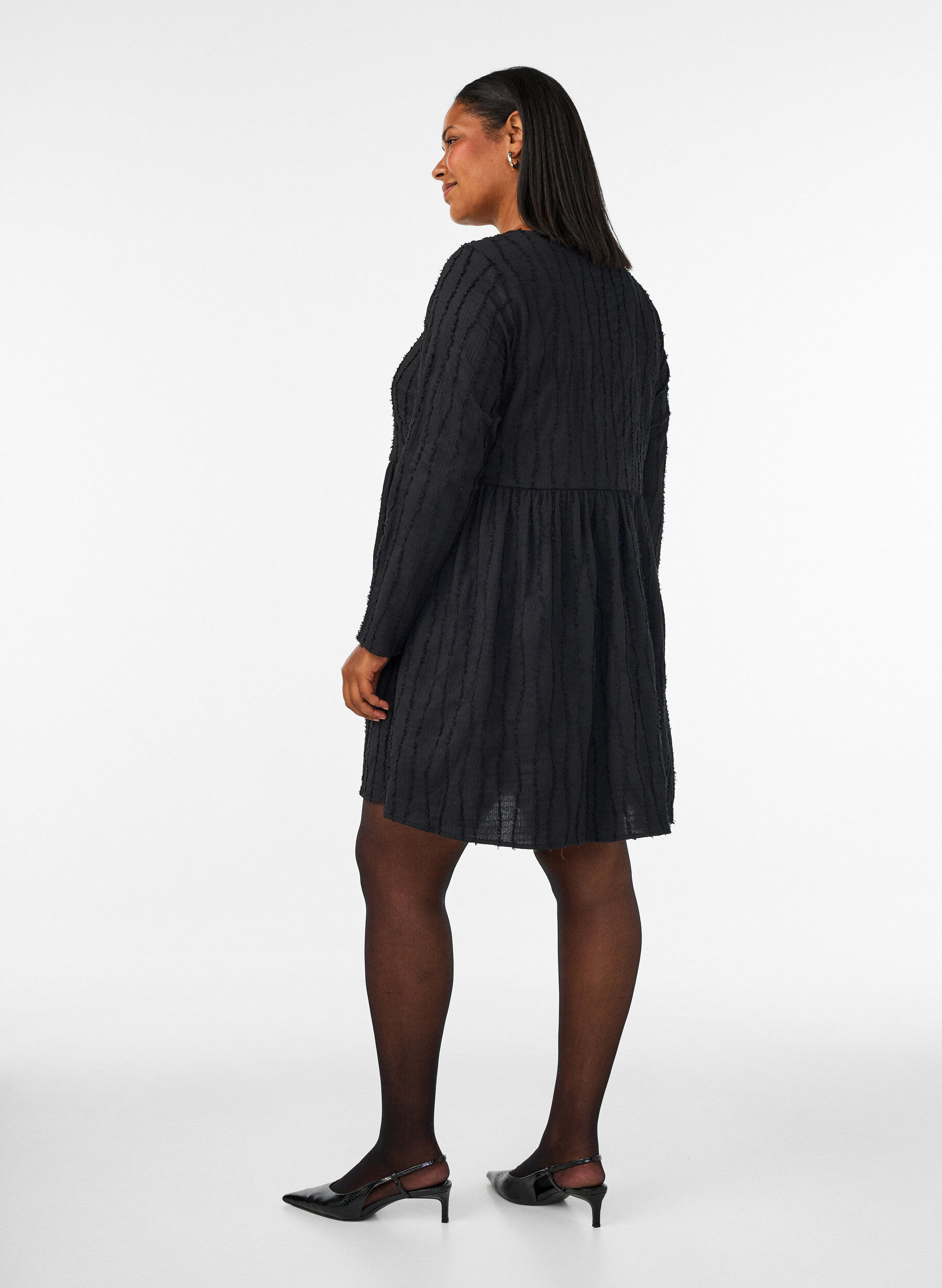 ZizzifashionShort jersey dress with a wavy textured pattern, Black, Model image number 2
