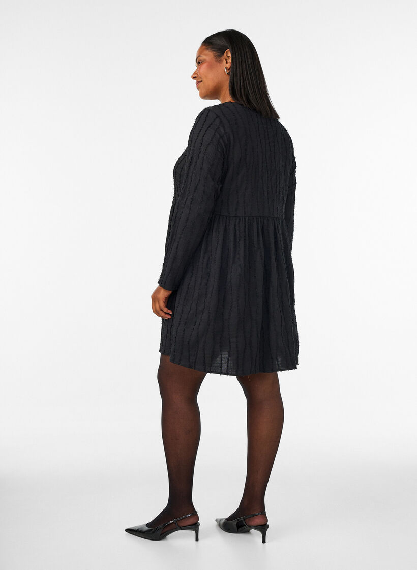 Short jersey dress with a wavy textured pattern, Black, Model image number 2