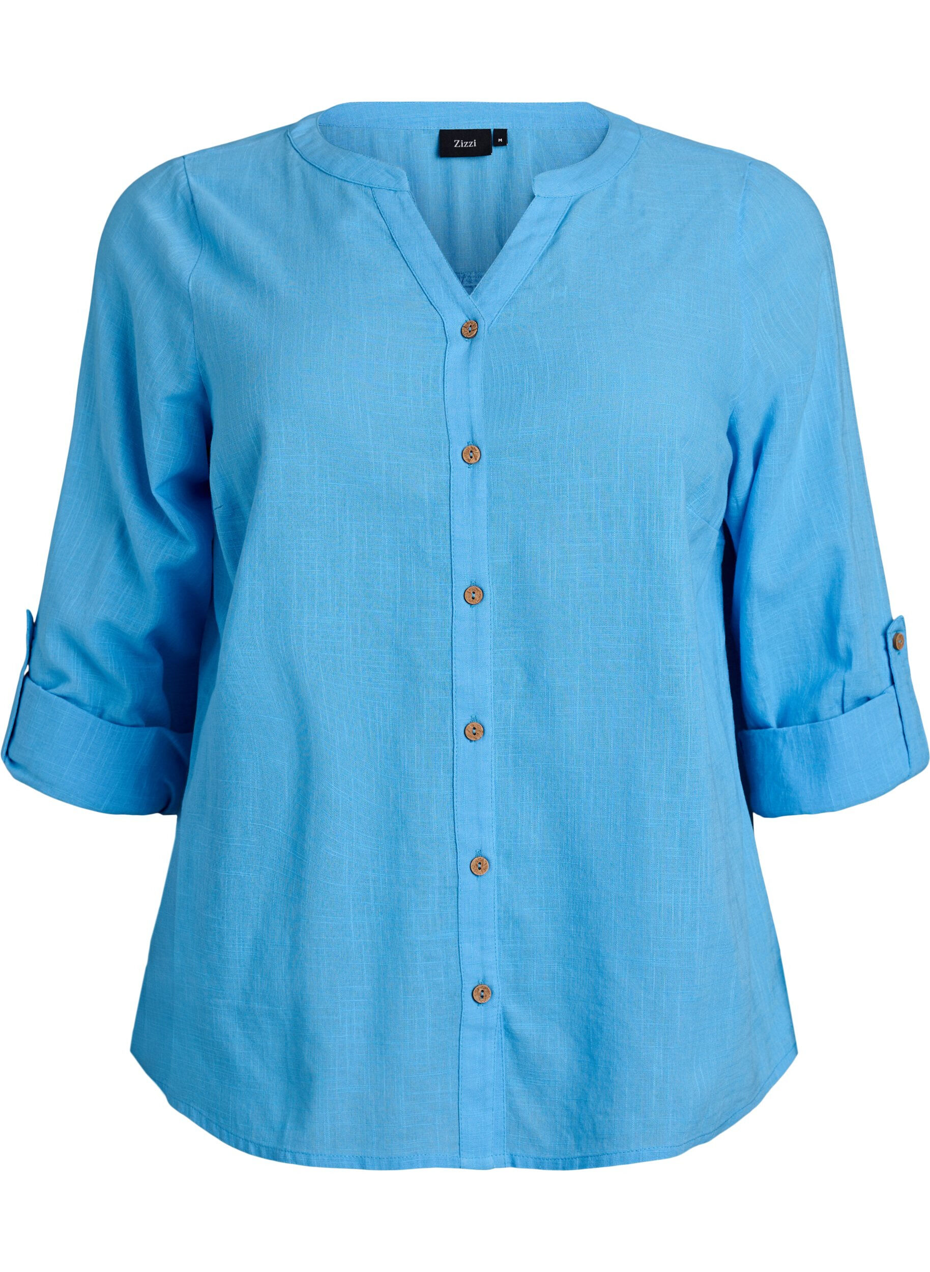 Zizzifashion Cotton shirt blouse with V-neck, Blue, Packshot image number 0