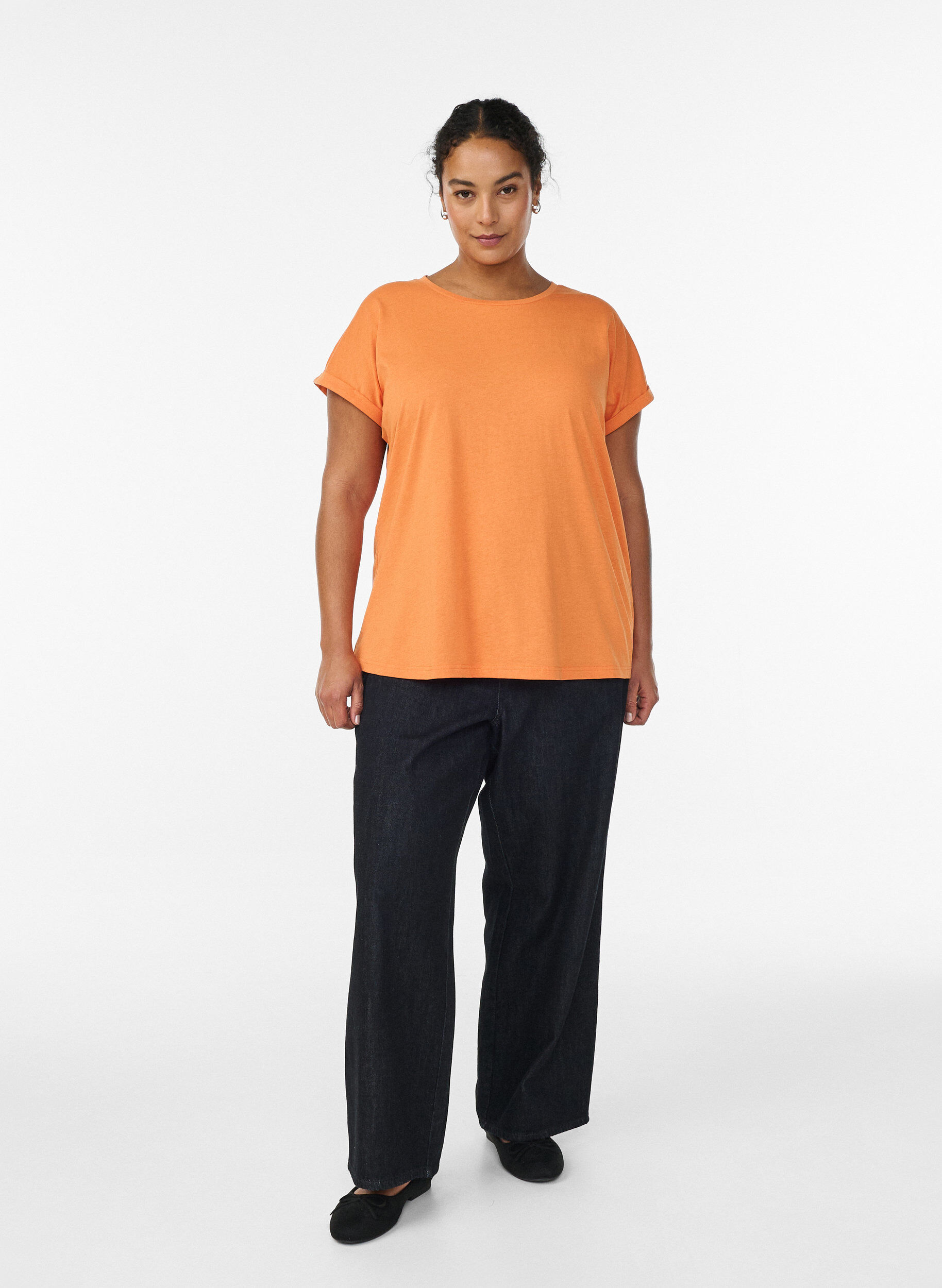 ZizzifashionShort-sleeved cotton blend t-shirt, Orange, Model image number 1