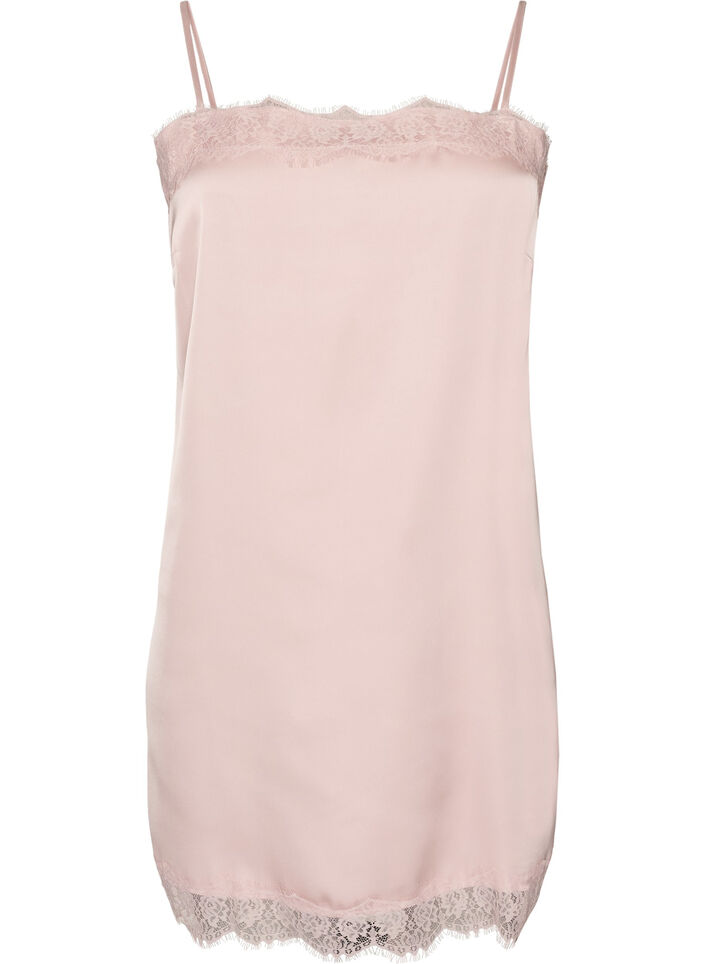 Long satin top with lace edges, Red, Packshot image number 0