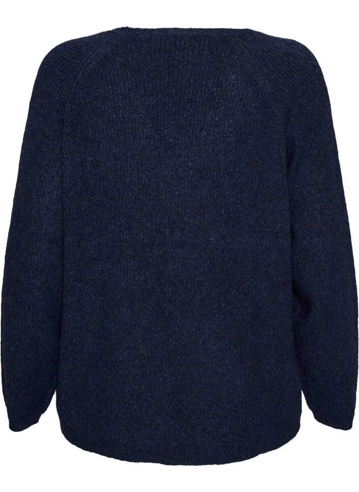Knitted blouse with V-neck and raglan sleeves, Blue, Packshot image number 1