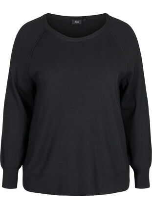 Knitted blouse with rounded neckline, Black, Packshot image number 0
