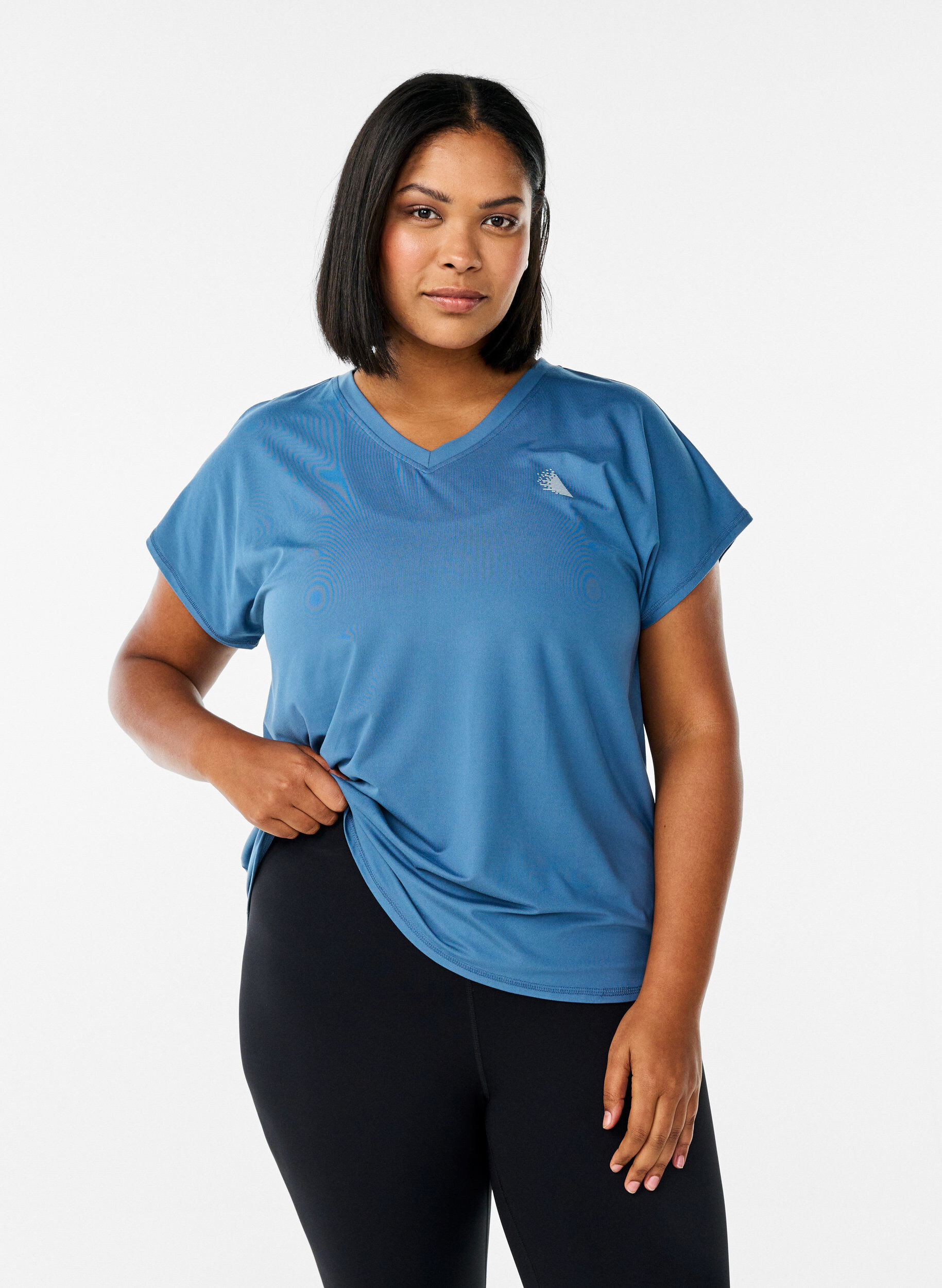 ZizzifashionShort-sleeved workout t-shirt with v-neck, Petrol, Model image number 0