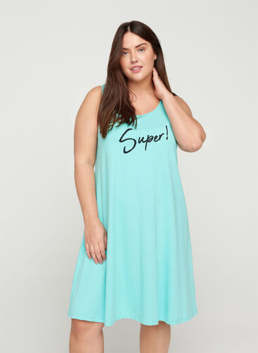 Sleeveless cotton dress in A-line, Aqua Sky SUPER , Model image number 0