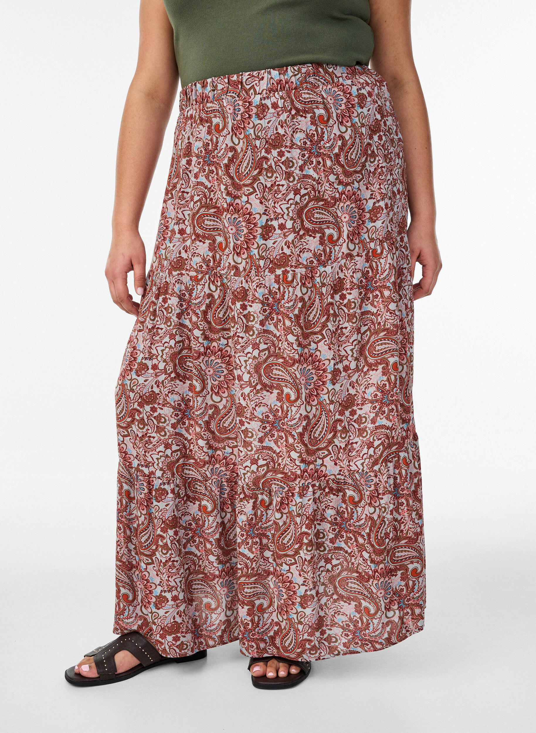 Zizzifashion Long skirt with elasticated waist, Red, Model image number 2
