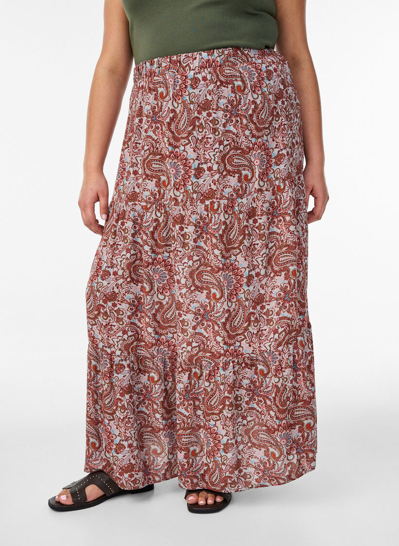 Long skirt with elasticated waist, Red, Model image number 2