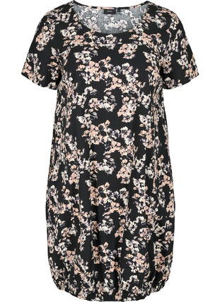 Short-sleeved, printed cotton dress, Black Dusty Flower , Packshot image number 0