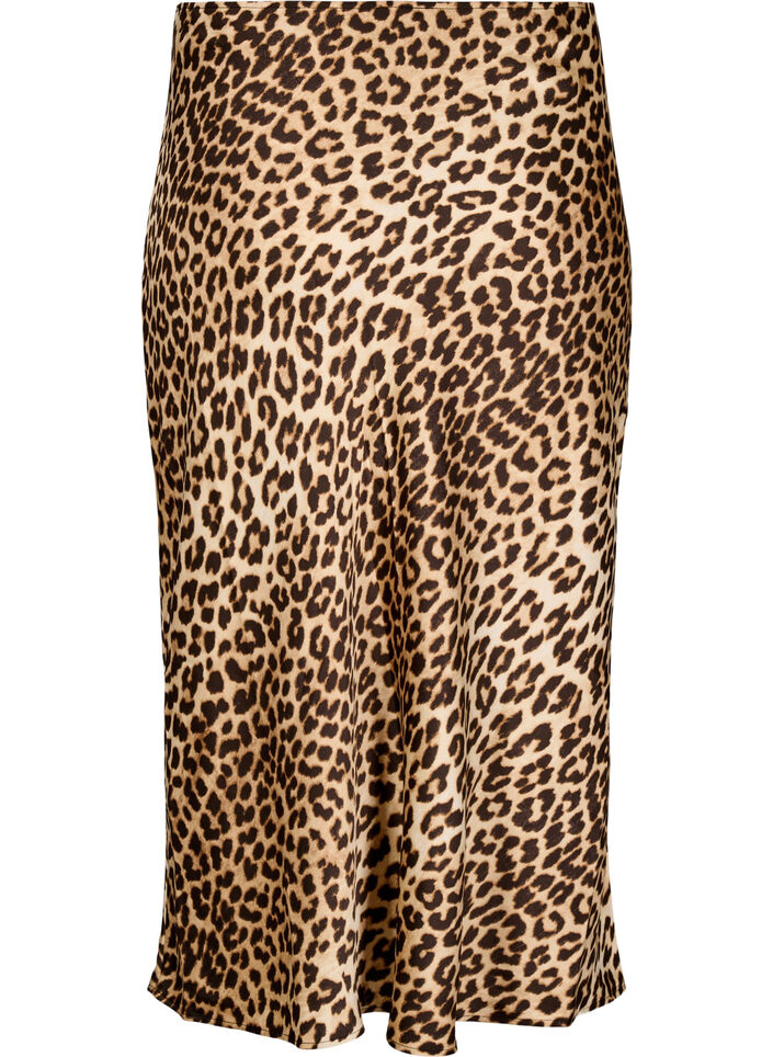 Satin midi skirt with leopard print, Leo AOP, Packshot image number 1
