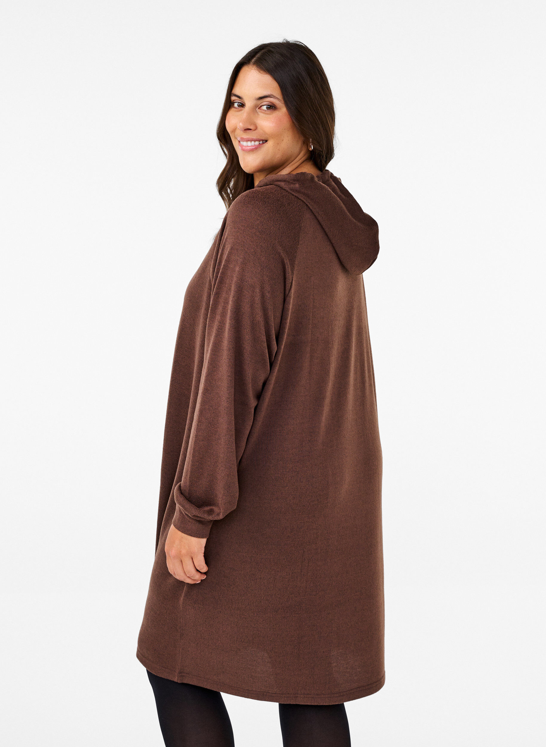 Zizzifashion Long-sleeved sweat dress with hood, Chocolate M. M&eacute;l., Model image number 1