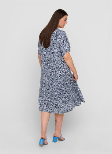 Short-sleeved viscose dress with print, Petit Blue Flower, Model image number 1