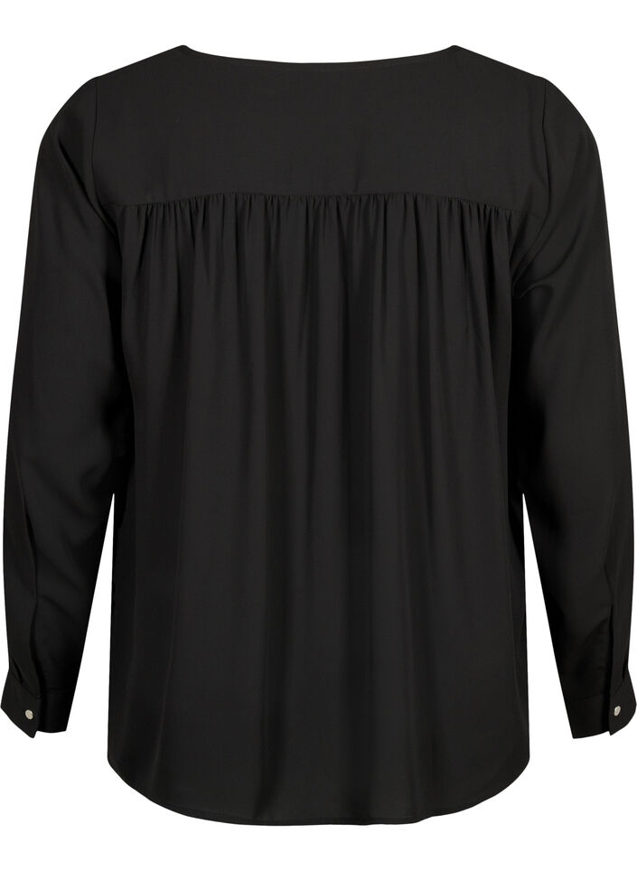 Long sleeve blouse with wrinkles on the back, Black, Packshot image number 1