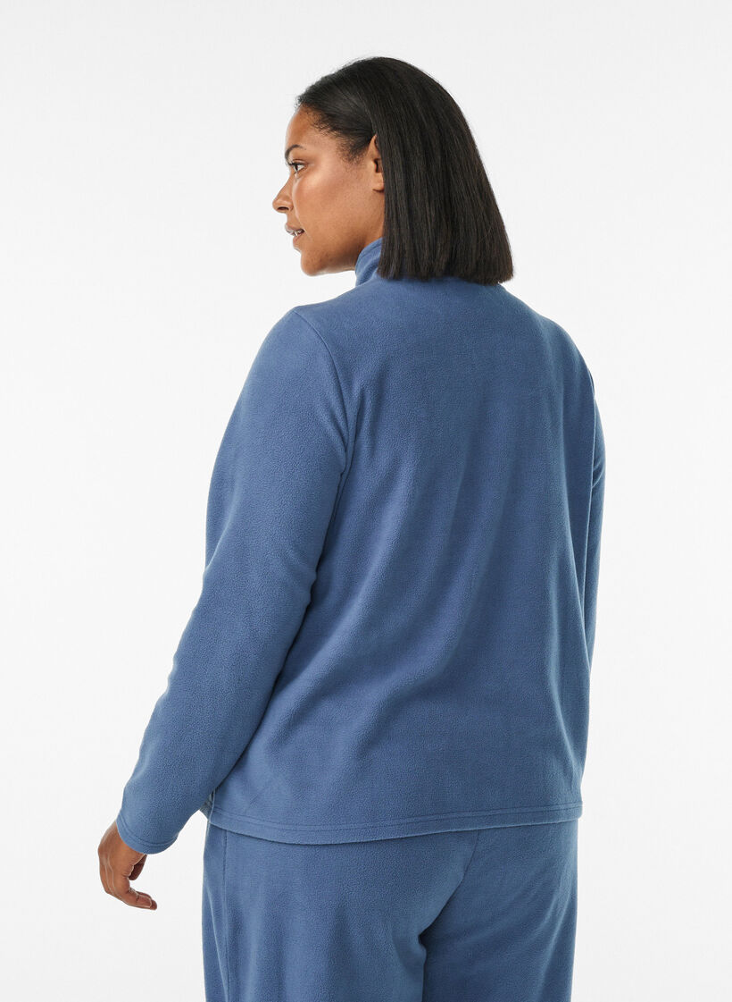 Fleece top with zipper and high collar, Blue, Model image number 2