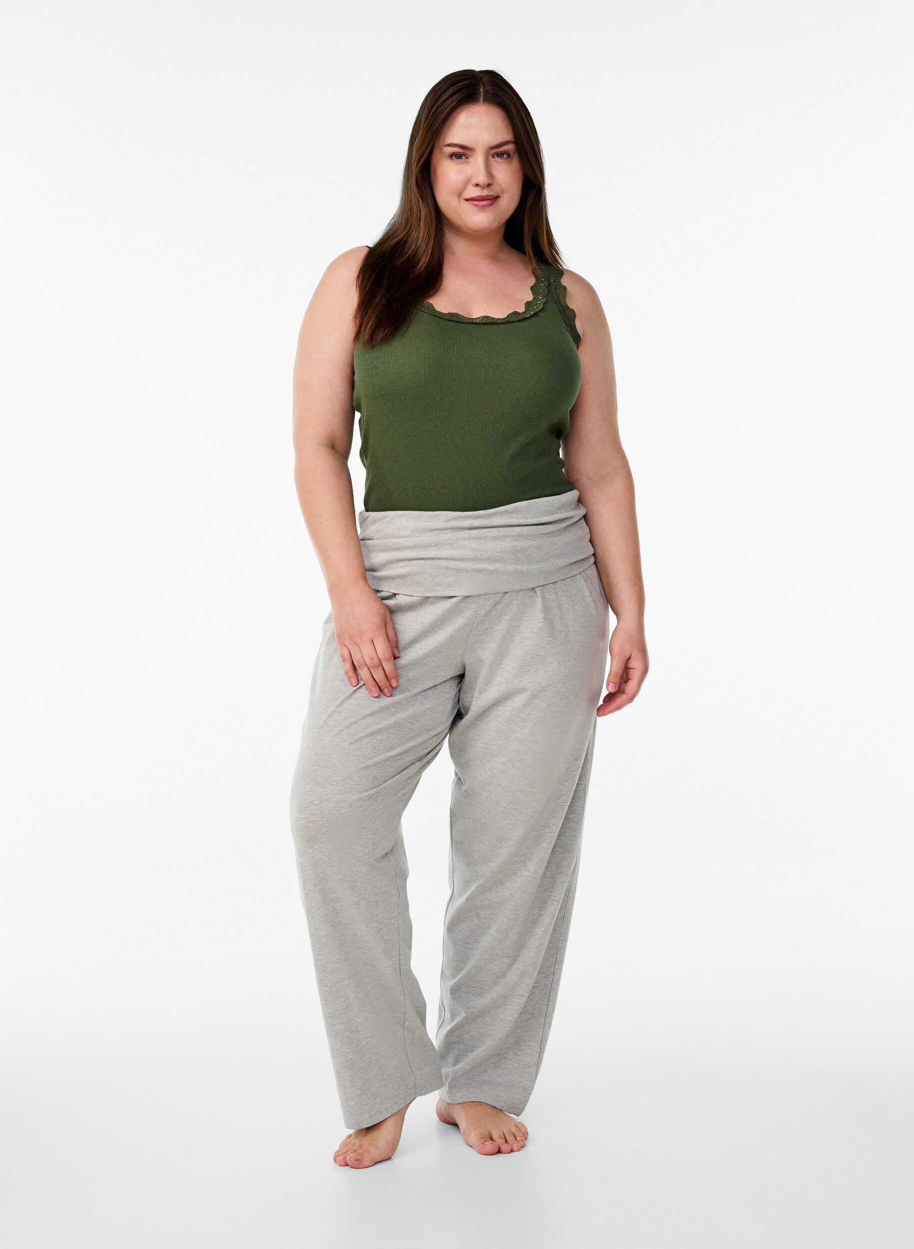 Zizzifashion Loose lounge trousers with wide waistband, Grey, Model image number 0