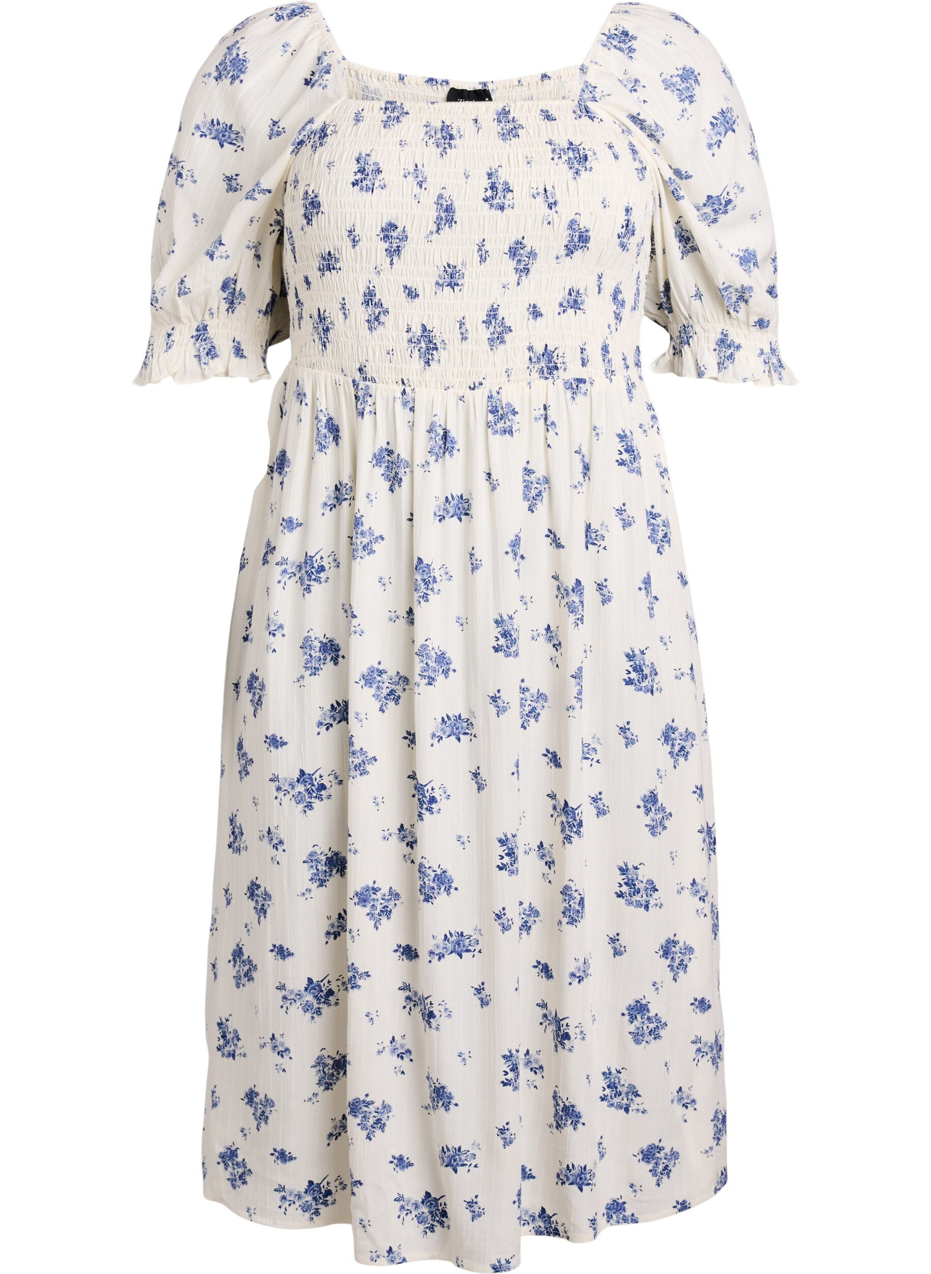 ZizzifashionFloral viscose midi dress with smock, White, Packshot image number 0
