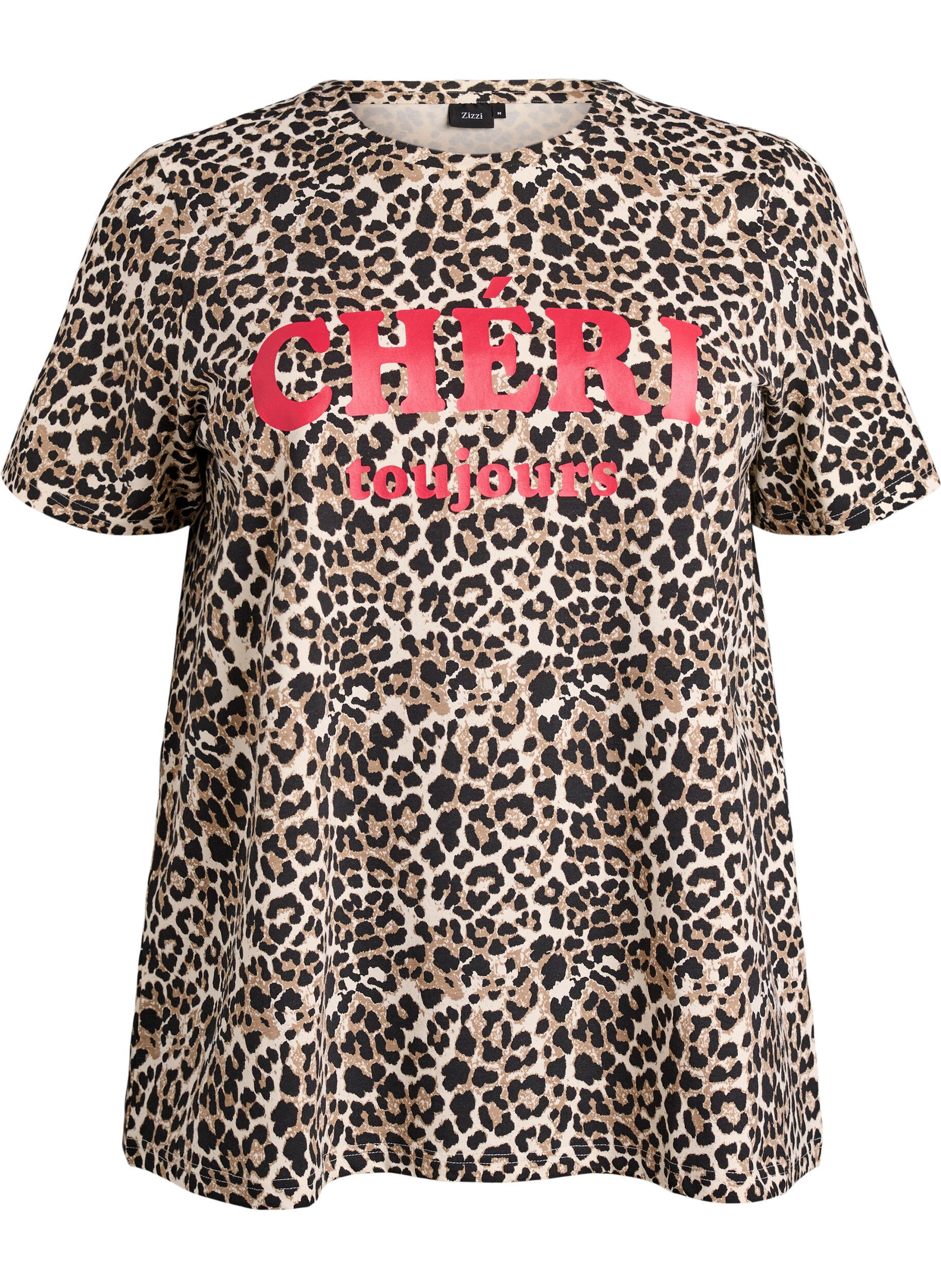 T-shirt with leopard print and text